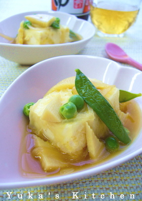 揚げ出し豆腐のわさび風味春野菜あんかけ