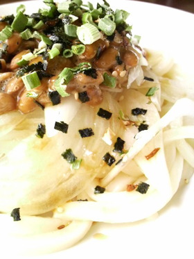 そのまま、新たまねぎと納豆冷やしうどん