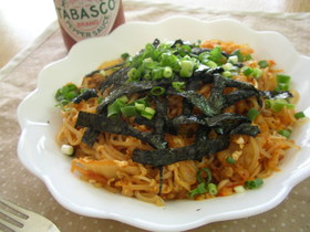 白滝の納豆キムチパスタ風