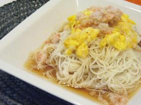 胃に優しい♪とろとろ半熟かに玉そうめん