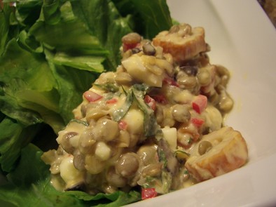 レンズ豆と竹輪の半熟タルタルサラダの写真