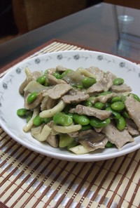 豚肉、ヒラタケ＆枝豆の中華炒め
