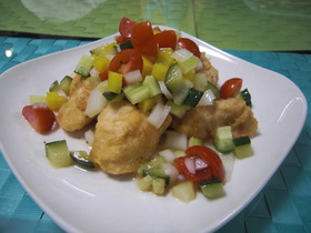 ♪彩り野菜と鶏のささみ揚げ♪