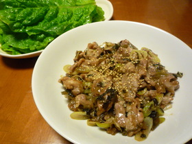 ♡◎野菜で巻き巻き♪豚肉の高菜炒め