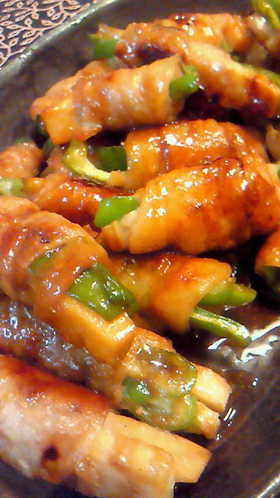 たけのことピーマン☆照り焼き風肉巻き