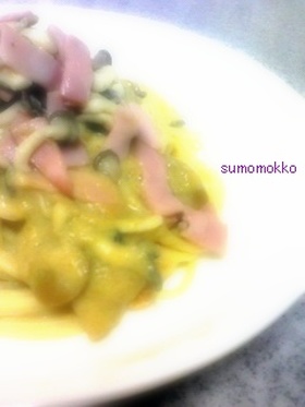 *+残りカレーで豆乳クリームパスタ+*