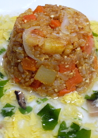 豆腐入りカレー炒飯のトロトロ玉子スープ飯