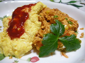 まぜて焼くだけ❤オムライスna炒り豆腐