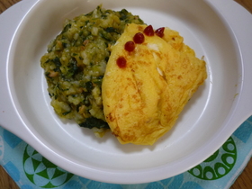 離乳食 かぼちゃリゾットのオムレツ添え