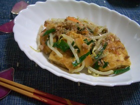 揚げ豆腐のチャンプルー風