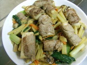 長ネギの豚肉巻き 味噌炒めの写真