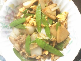 白菜とキヌサヤと豚肉の野菜炒め