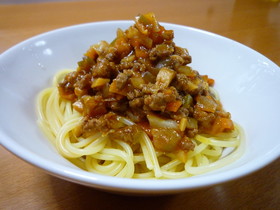 野菜たっぷり。ケチャップのミートスパ。