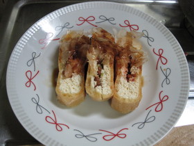 油揚げの納豆キムチはさみ焼き