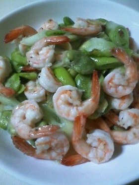 そら豆と海老の塩炒め