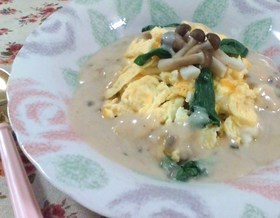 きのこ&ほうれん草のスープオムライス