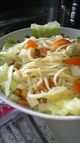 野菜たっぷり納豆うどん
