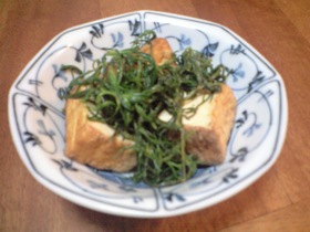 おかひじきと厚揚げのつゆマヨ炒め