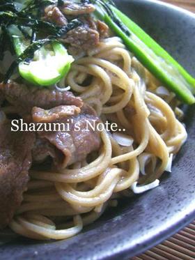 牛肉とオクラの焼き蕎麦!わさび風味