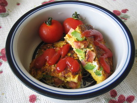 ☆焼豚と残り野菜で☆スパニッシュオムレツ
