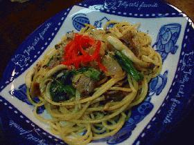 ラム肉と行者ニンニクの和風パスタ