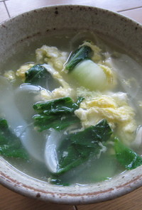 チンゲン菜と新たまねぎの簡単卵スープ