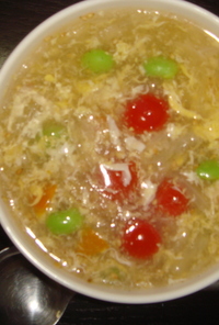 ミニトマトと枝豆の彩り卵スープ☆