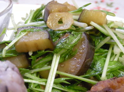 水菜とナスの温サラダの写真