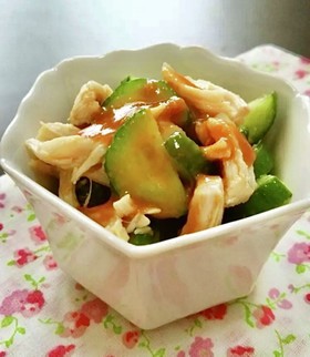 胡瓜とささみのからし酢味噌和え