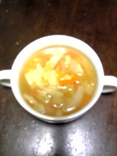 簡単!給食ｱﾙﾌｧﾍﾞｯﾄ野菜スープの写真