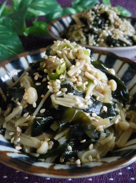 えのきとわかめの葱山椒レンジ蒸し✿