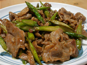 豚こまアスパラポン酢炒め お弁当のおかず