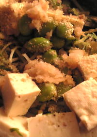 水菜と枝豆と豆腐の生姜めんつゆわさび和え