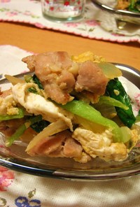 青梗菜と鶏肉の卵炒め