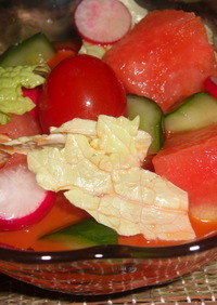 スイカと野菜ジュースでスープサラダ