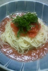 簡単＊丸ごとトマトの冷たいスープパスタ