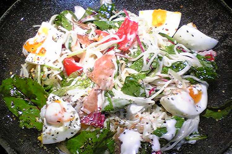 素麺でカルボナーラ風冷製パスタ レシピ 作り方 By じょいふるあさみん クックパッド 簡単おいしいみんなのレシピが360万品