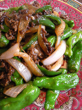 ワオ!!ピーマンと獅子唐の肉味噌炒め!!