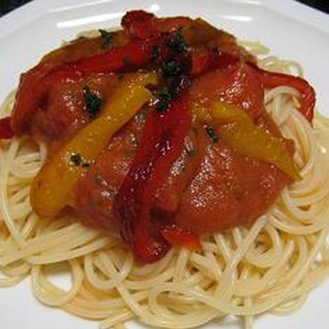 焼きパプリカとトマトの冷製パスタ