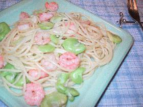 そらまめとエビのパスタ