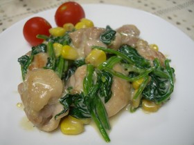 鶏もも肉とほうれん草のチーズ炒め☆