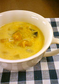 角切りかぼちゃの♫ツナ豆乳スープ