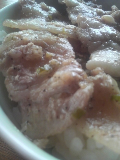 肉食系(‾∇+‾)ネギ塩カルビ豚丼の写真