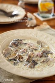 あさりのクラムチャウダー風クリームパスタの写真