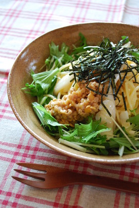 イカ納豆のノンオイルパスタ