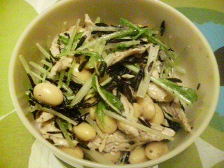 水菜とささみと大豆とひじきのサラダの画像