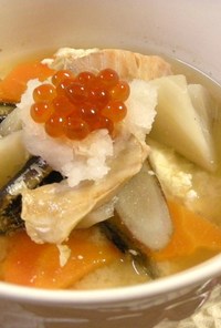 焼干しで☆秋鮭と根菜の食べるお味噌汁