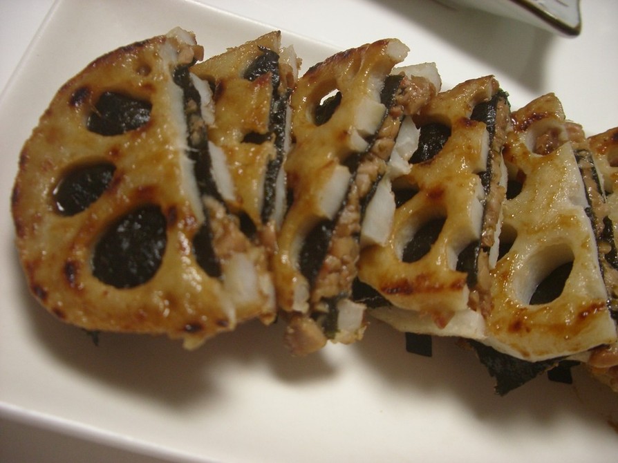 茨城特産レシピ☆レンコンの納豆はさみ焼きの画像