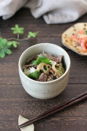 牛肉とれんこんの混ぜごはん