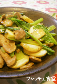 里芋✿豚肉✿小松菜のにんにく炒め